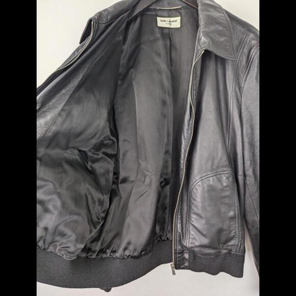 [SOLD] SAINT LAURENT PARIS Sz IT 52 US 42 L Black Leather Bomber Jacket SS2020 - Picture 10 of 14